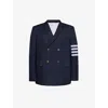 THOM BROWNE THOM BROWNE MENS NAVY FOUR-BAR DOUBLE-BREASTED REGULAR-FIT COTTON BLAZER