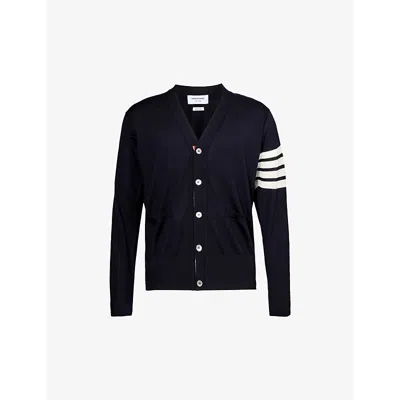 Thom Browne Four-bar V-neck Wool-knitted Cardigan In Navy