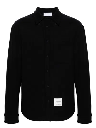 THOM BROWNE MEN'S NAVY HERRINGBONE LOGO SHIRT
