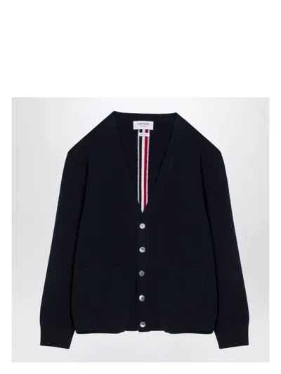 Thom Browne Men's Navy Wool Cardigan With Tricolour Insert