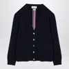 Thom Browne Navy Blue Wool Cardigan With Tricolour Insert Men In Blue