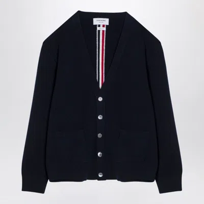 THOM BROWNE MEN'S NAVY WOOL CARDIGAN WITH TRICOLOUR INSERT