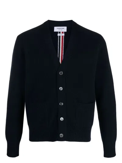 Thom Browne Men's Navy Wool V-neck Cardigan In Blue
