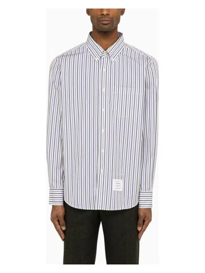 THOM BROWNE MEN'S NAVY/WHITE STRIPED POPLIN SHIRT
