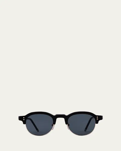 Thom Browne Men's Oval Half-rim Sunglasses In Black