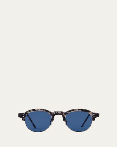 Thom Browne Men's Oval Half-rim Sunglasses In Dark Grey