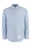 Thom Browne Light Blue Shirt With Button-down Collar And Striped Rwb Detail On The Rear In Blue