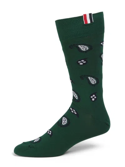 Thom Browne Men's Paisley Intarsia Mid-calf Cotton Socks In Green