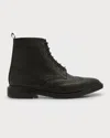 Thom Browne Men's Pebbled Leather Wingtip Ankle Boots In Black