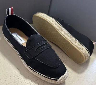 Pre-owned Thom Browne Men Penny Espadrille Loafers Shoes Black 10 Us/43 Eu Spain