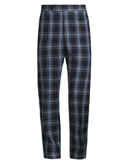 Thom Browne Men's Plaid Wool & Linen-blend Backstrap Suit Pants In Dark Navy