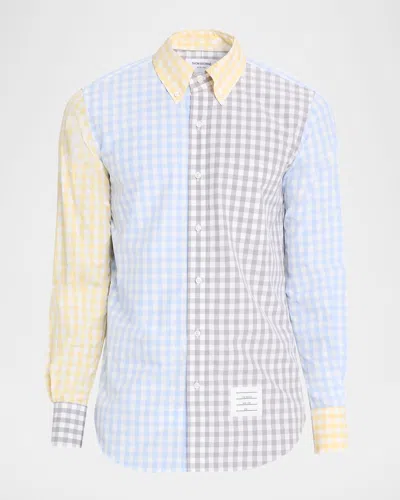 THOM BROWNE MEN'S POPLIN FUNMIX GINGHAM BUTTON-DOWN SHIRT