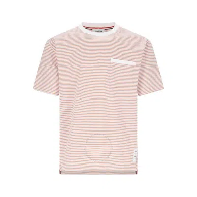 Thom Browne Men's Red Oversized Pocket Stripe T-shirt