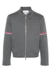 Thom Browne Rwb-stripe Cotton Jersey Zip-up Jacket In Grey