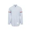 Thom Browne Button-down Collar Grosgrain-trimmed Cotton-poplin Shirt In Blue