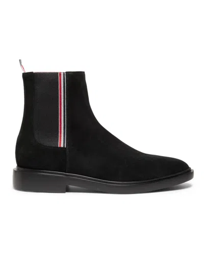Thom Browne Men's Rwb-stripe Suede Chelsea Boots In Black