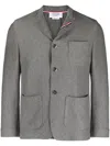 Thom Browne Men Sack Jacket In Double Face Knit Eng Rwb Stripe In Gray