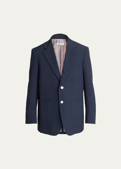 Thom Browne Men's Seersucker Patch-pocket Sport Coat In Navy