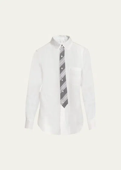 Thom Browne Men's Sheer Organza Shirt With Tie Print In White