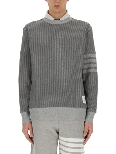 Thom Browne 4-bar Silk-blend Crewneck Sweatshirt In Gray