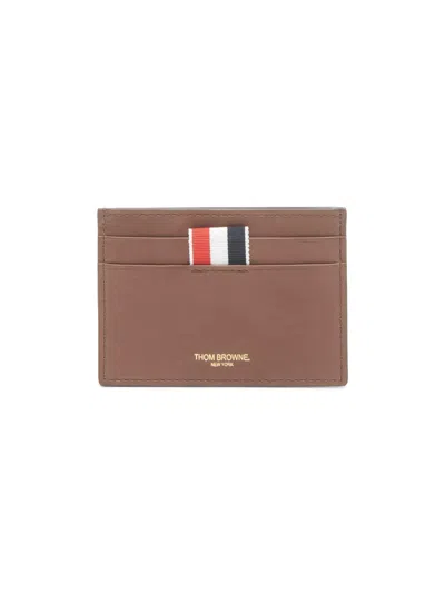Thom Browne Men's Single Leather Card Holder In Brown