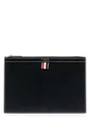Thom Browne Navy Blue 4-bar Calf Leather Document Holder In Black