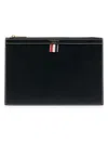 Thom Browne Navy Blue 4-bar Calf Leather Document Holder In Black