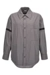 Thom Browne 'contrast Stripe Detail Snap Front Overshirt' In Gray