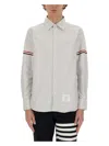 Thom Browne Vertical Stripe Long-sleeve Shirt With Tricolor Detail In Grey