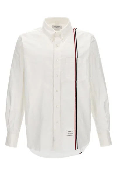 Thom Browne Long-sleeved Poplin Shirt With Signature Stripes In White