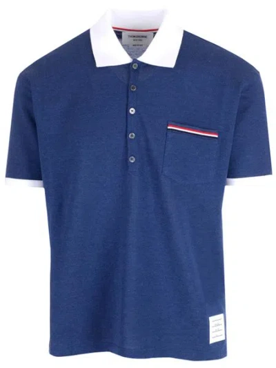 Thom Browne Signature Stripe-detail Polo Shirt In Darkblue