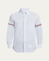 Thom Browne Button-down Collar Grosgrain-trimmed Cotton-poplin Shirt In Open Blue