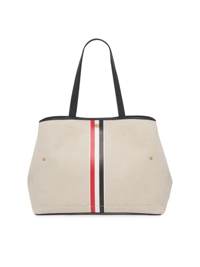 Thom Browne Men's Striped Canvas Horizontal Tote Bag In Black