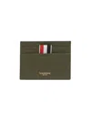 THOM BROWNE MEN'S STRIPED LEATHER CARD HOLDER