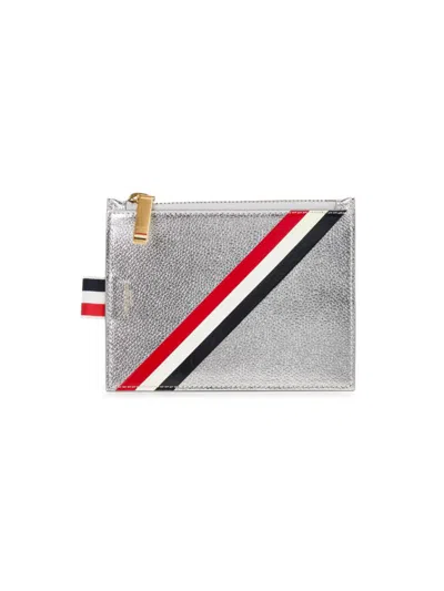 Thom Browne Men's Striped Leather Coin Purse In Metallic