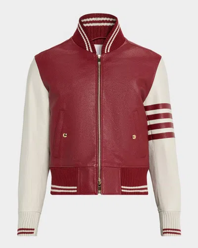 Thom Browne Men's Striped Leather Varsity Jacket
