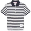Thom Browne Striped Linen-blend Jersey Polo Shirt In Blue