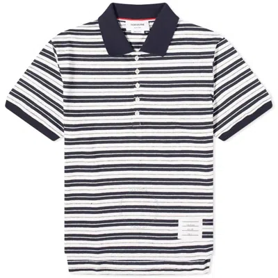 THOM BROWNE THOM BROWNE MEN'S STRIPED LINEN POLO SHIRT