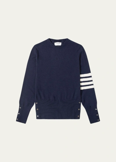 Thom Browne Men's Striped-sleeve Cashmere Sweater In Navy