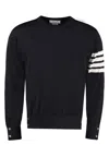 Thom Browne Striped Wool Round Neck Sweater In Blue