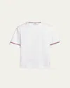 Thom Browne White Crewneck T-shirt With Rwb Detail On Neck And Sleeve In White