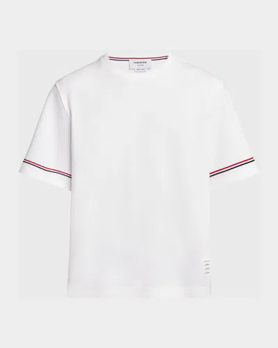 THOM BROWNE MEN'S STRIPED-TRIM BOXY T-SHIRT