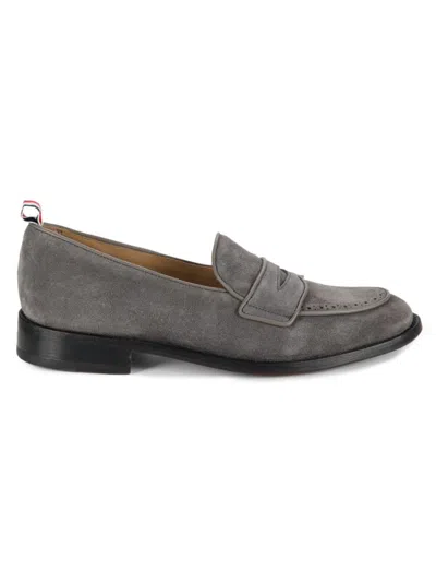 Thom Browne Men's Suede Penny Loafers In Grey