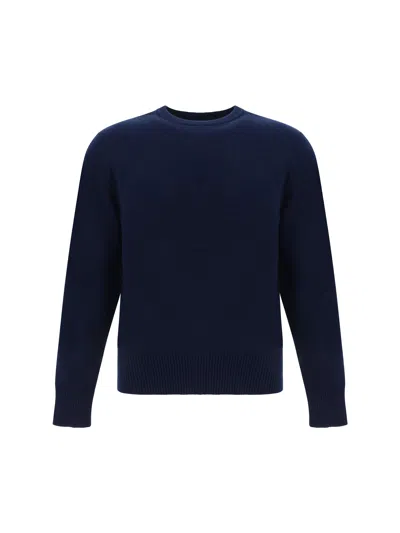 Thom Browne Crew Neck Sweater With Vertical Stripe Detail In White
