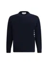 Thom Browne Iconic Bands Sweater With Side Slits In Blue