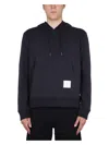 Thom Browne Embroidered Hoodie With Drawstring In Blue