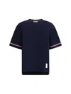 Thom Browne Men T-shirt With Iconic Bands In Blue