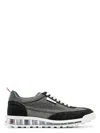 Thom Browne Flannel Sneakers With Iconic Tricolor Detail In Grey