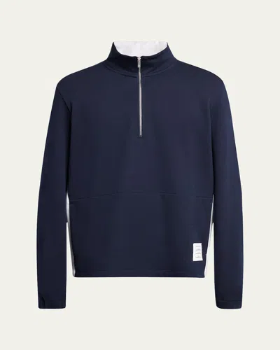 Thom Browne 4-bar Stripe Funnel Neck Half Zip Sweatshirt In Navy