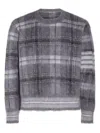 Thom Browne Tartan Check Jacquard Relaxed Fit Sweater In Grey